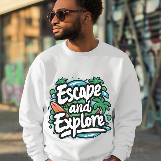 Sudadera unisex con cuello redondo Escape And Explore: la aventura te espera