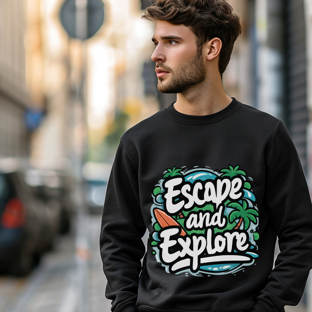 Sudadera unisex con cuello redondo Escape And Explore: la aventura te espera