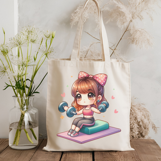 Bolsa de lona orgánica Kawaii Gym: levanta, compra y mantente linda